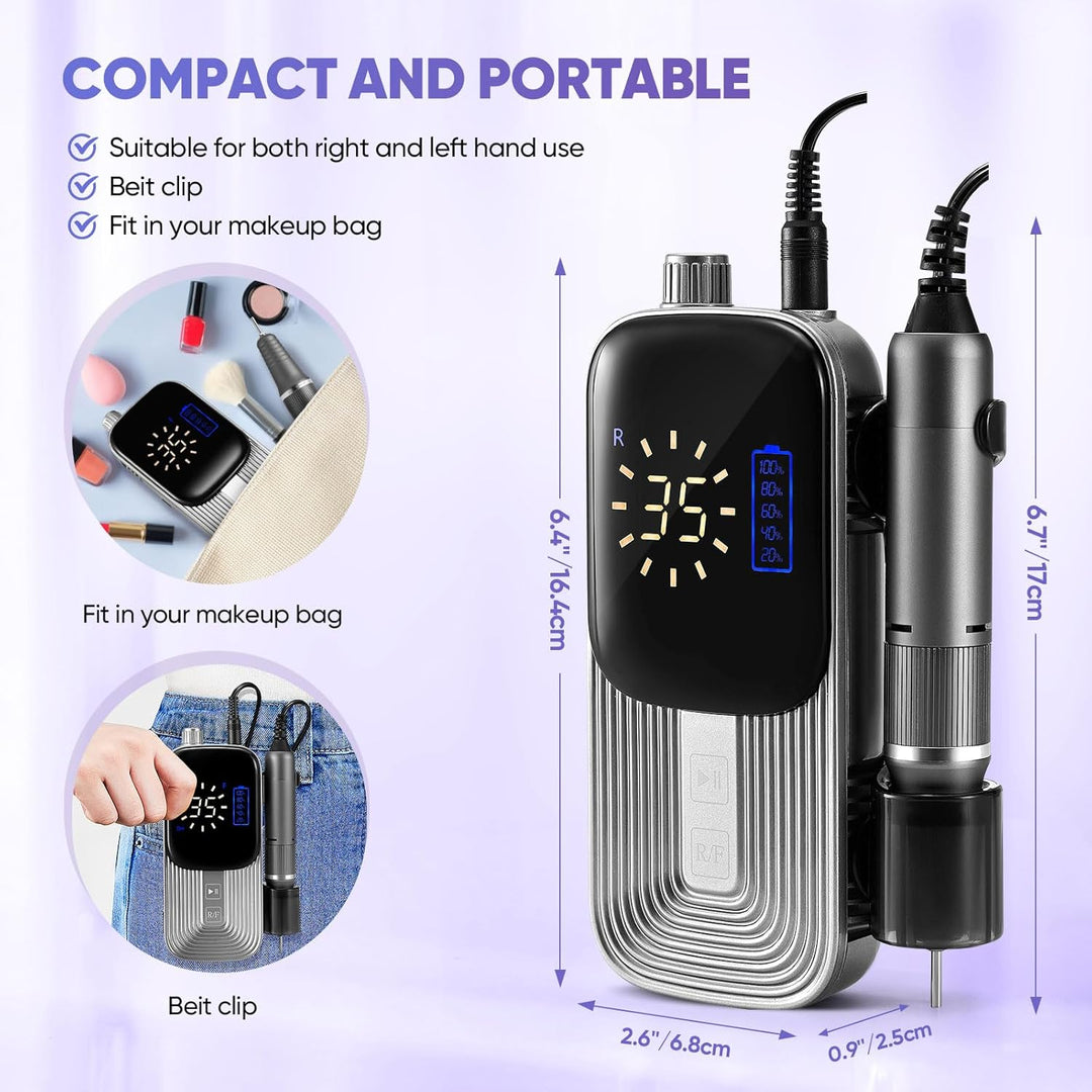 Kabelloser Nagelfräser, 35000 U/min, LCD-Touchdisplay, 4000 mAh Akku (bis zu 8 h), USB-C, Maniküre-P