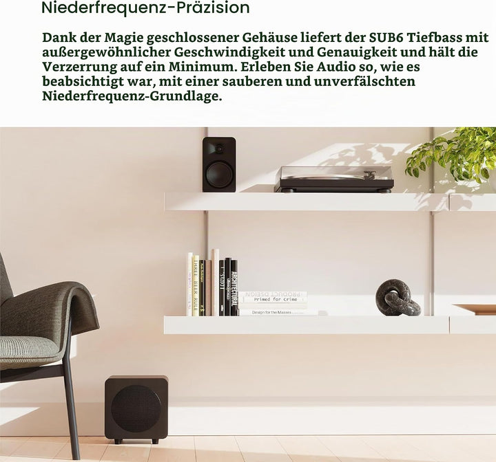 Kanto SUB6 Sealed Powered Subwoofer | 200W Peak Power | 6” Woofer | Quick &amp; Accurate Bass | Ultra-co