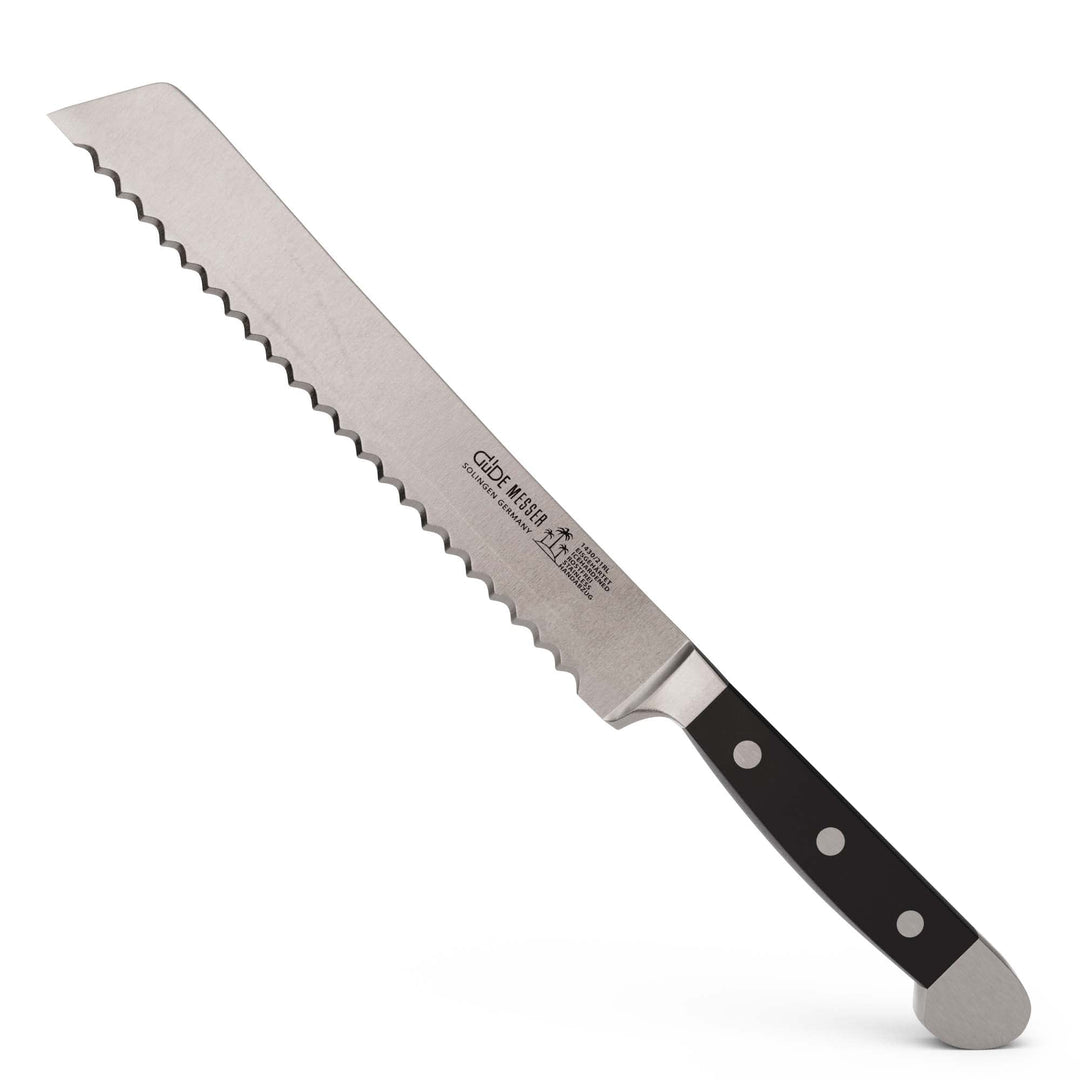 GÜDE Solingen - Brotmesser Für Links und Rechtshänder geschmiedet, 21 cm, POM schwarz, ALPHA, Doppel