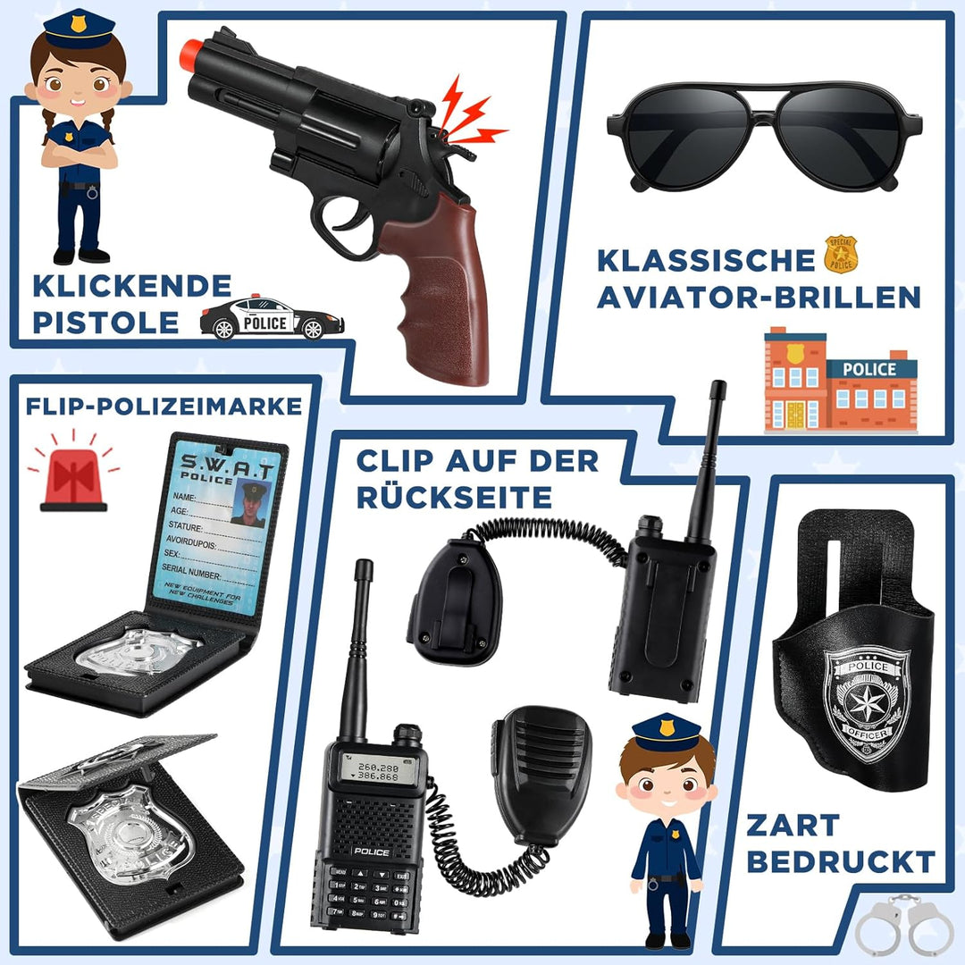 INNOCHEER Polizei Kostüm Kinder, Polizei Kostüm für Kinder, Polizei Spielzeug für Kinder Jungen Hall