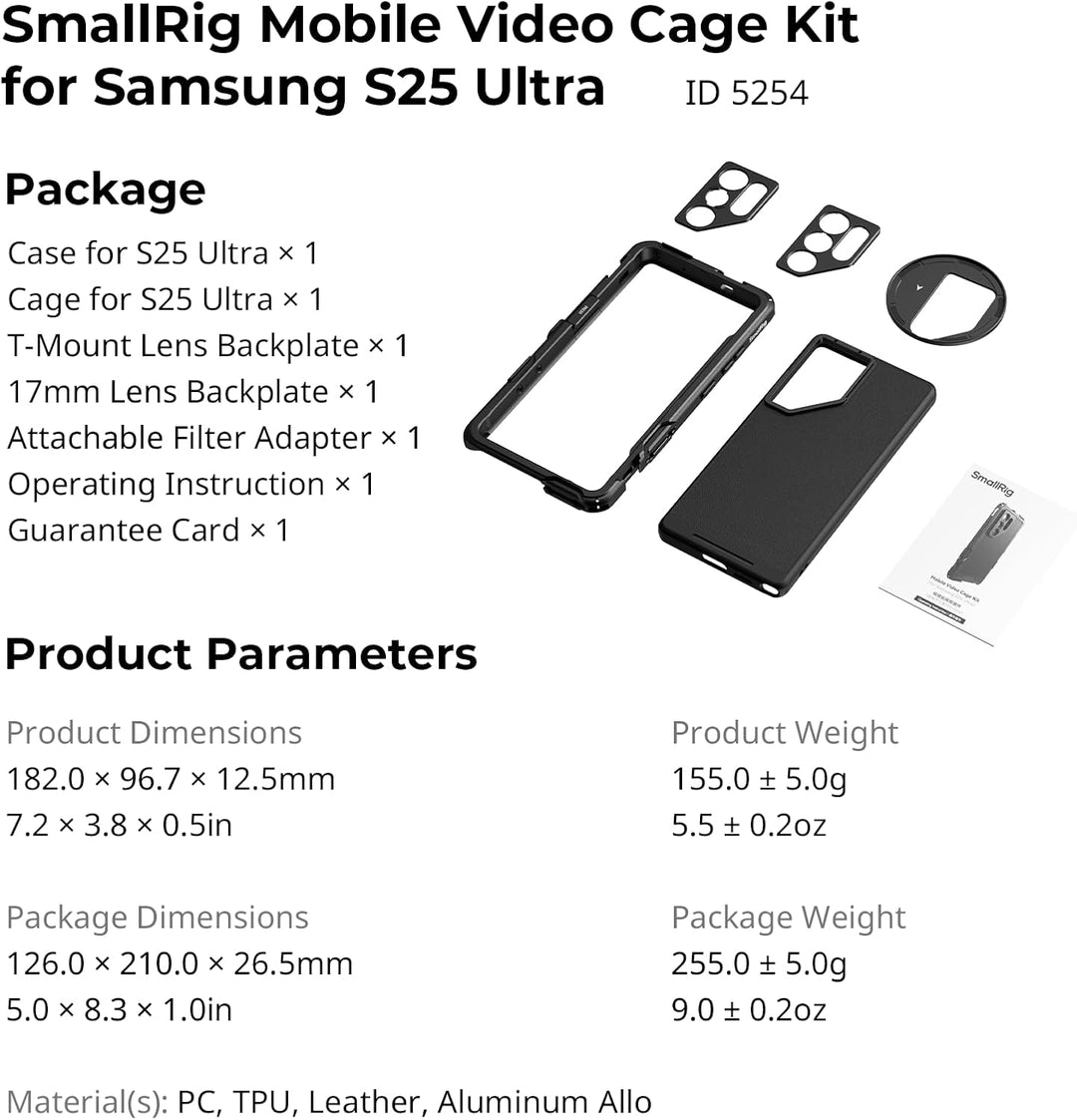 SMALLRIG S25 Ultra Cage Kit für Samsung Aluminiumkäfig mit 67-mm-Magnetfilteradapter, Schnellverschl