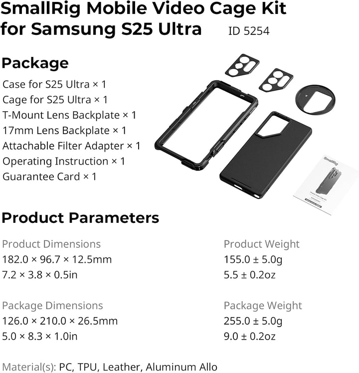 SMALLRIG S25 Ultra Cage Kit für Samsung Aluminiumkäfig mit 67-mm-Magnetfilteradapter, Schnellverschl