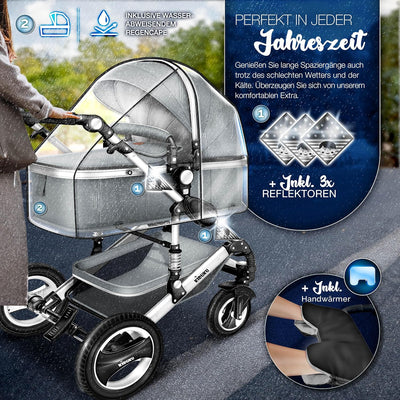 KIDUKU® 3 in 1 Kinderwagen XXL Komplettset | Kombikinderwagen Set inkl. Babywanne Buggy Sportsitz &