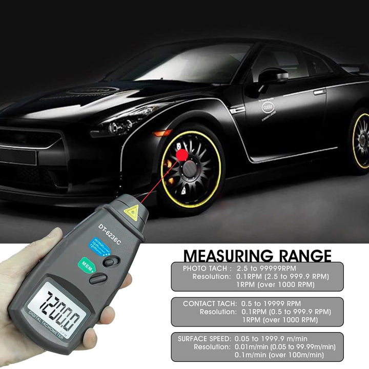 Digitaler Drehzahlmesser Handheld Photo Tachometer GR-6236C Berührungslose Reichweite mit Max/Min/AV