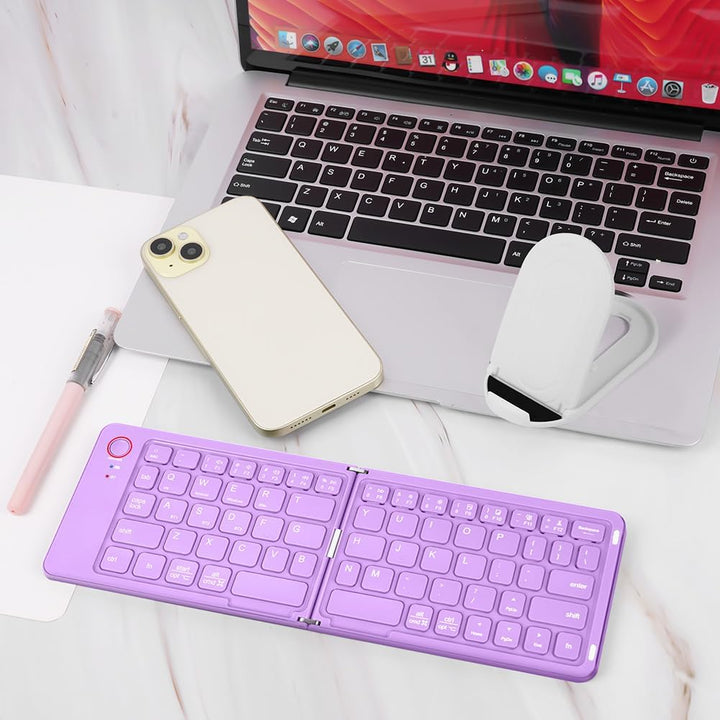 Faltbare Tastatur Klappbar, Wiederaufladbare kabellose Mini-Tastatur für iOS, Android, Windows, QWER