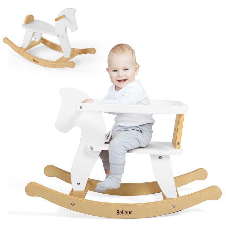 Schaukelpferd ab 1 Jahr, Schaukeltier Massivholz für Babys und Kleinkinder, Schaukelstuhl Holz Pferd