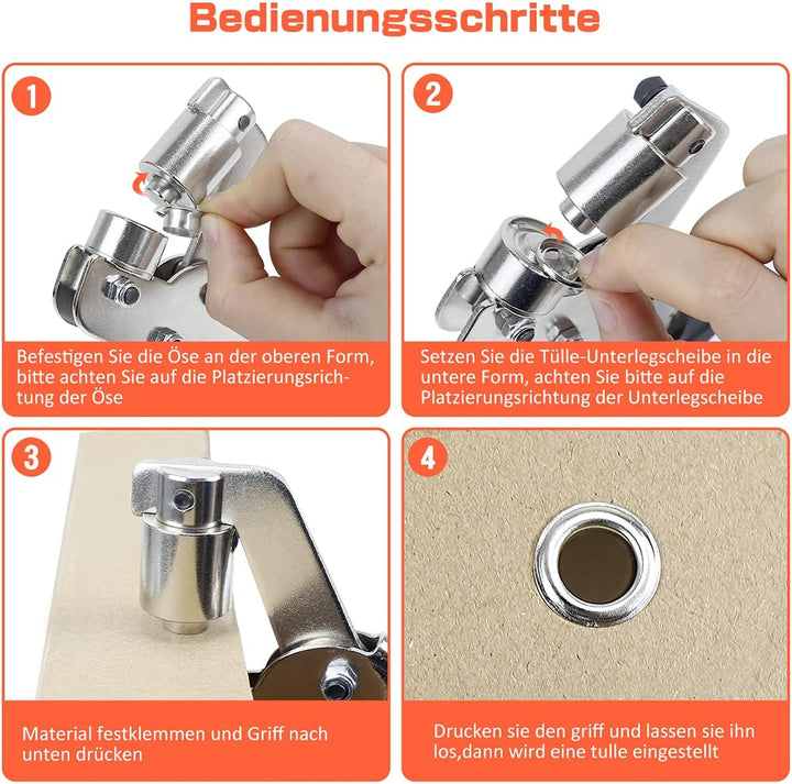 BriSunshine Ösenzange Set mit 500PCS (Innen Ø 10mm) Metallösen Ösen,Professionelles Handheld Ösensta