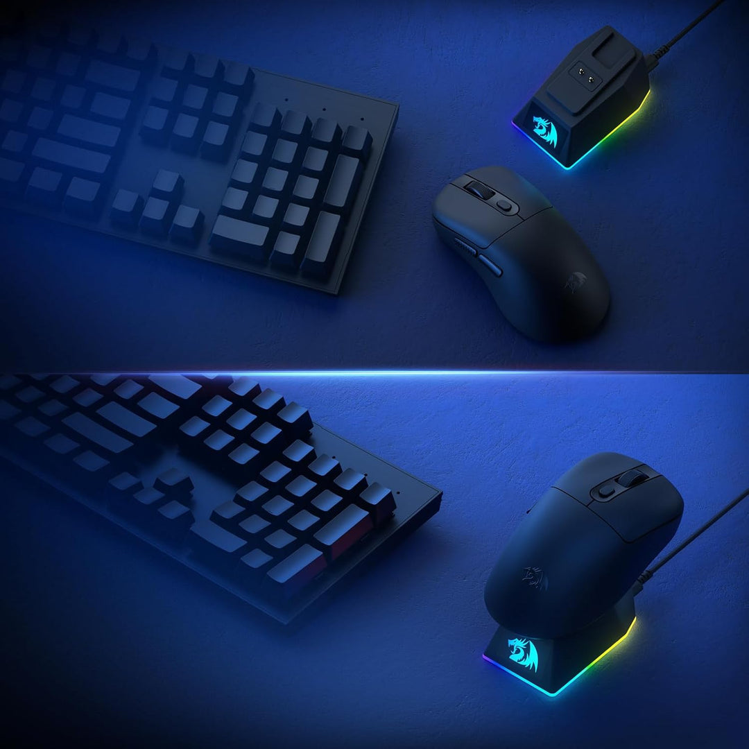 Redragon M998 - Leichte Wireless Gaming Maus mit RGB Magnet-Lade Dock, BT/2.4G Wireless/Kabelgebunde