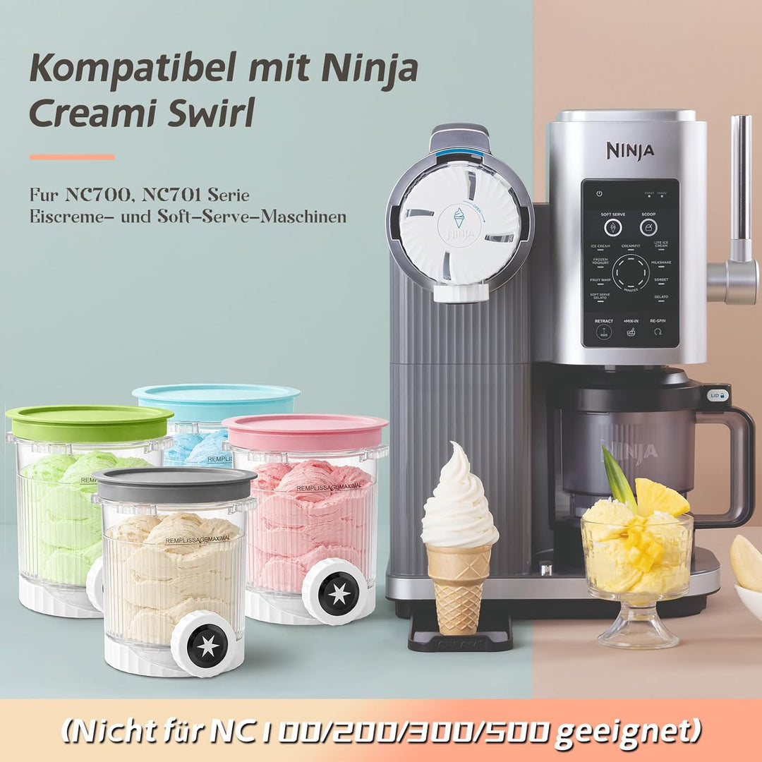 4 Stück Behälter für Ninja Swirl by CREAMi Softeis- & Eismaschine, Swirl Pints und Deckel kompatibel