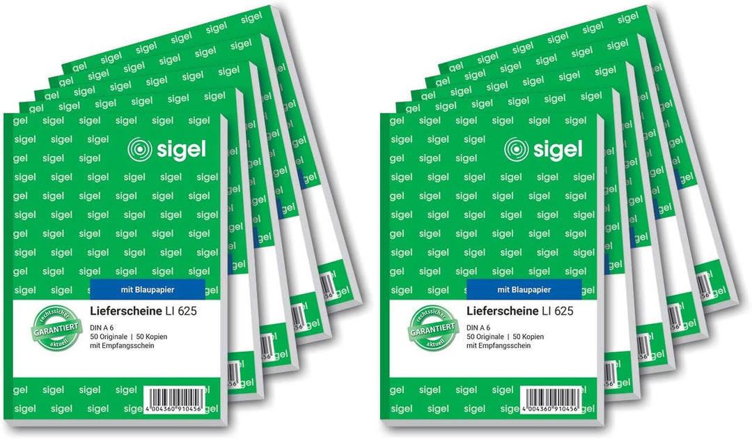 SIGEL LI625/10 Lieferscheine mit Empfangsschein, A6, 10 Stück á 2x50 Blatt, 10 Stück