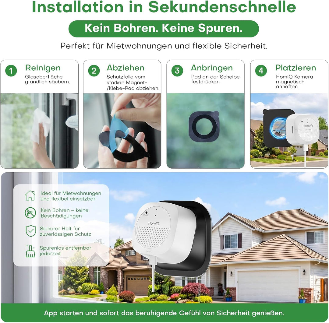 3MP 2K Fensterkamera Innen mit Halterung, Keine Glas-Reflexionen bei Nacht | Überwachungskamera Inne