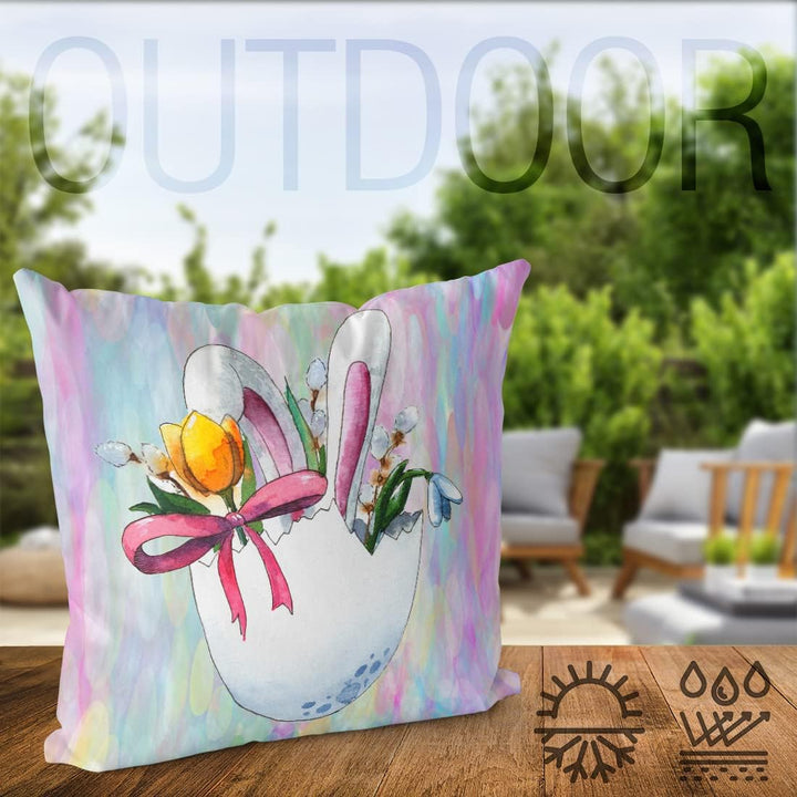 VOID Osterüberraschung Hase Blumen 50x50 Kissenhülle Polyester Zierkissen Couchkissen Ostern Osterde
