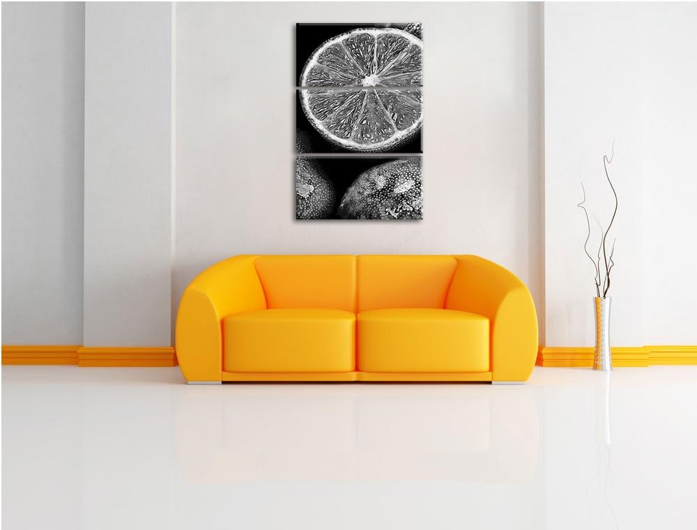 Pixxprint Monocrome, aufgeschnittene Limetten 3-Teiler Leinwandbild 120x80 Bild auf Leinwand