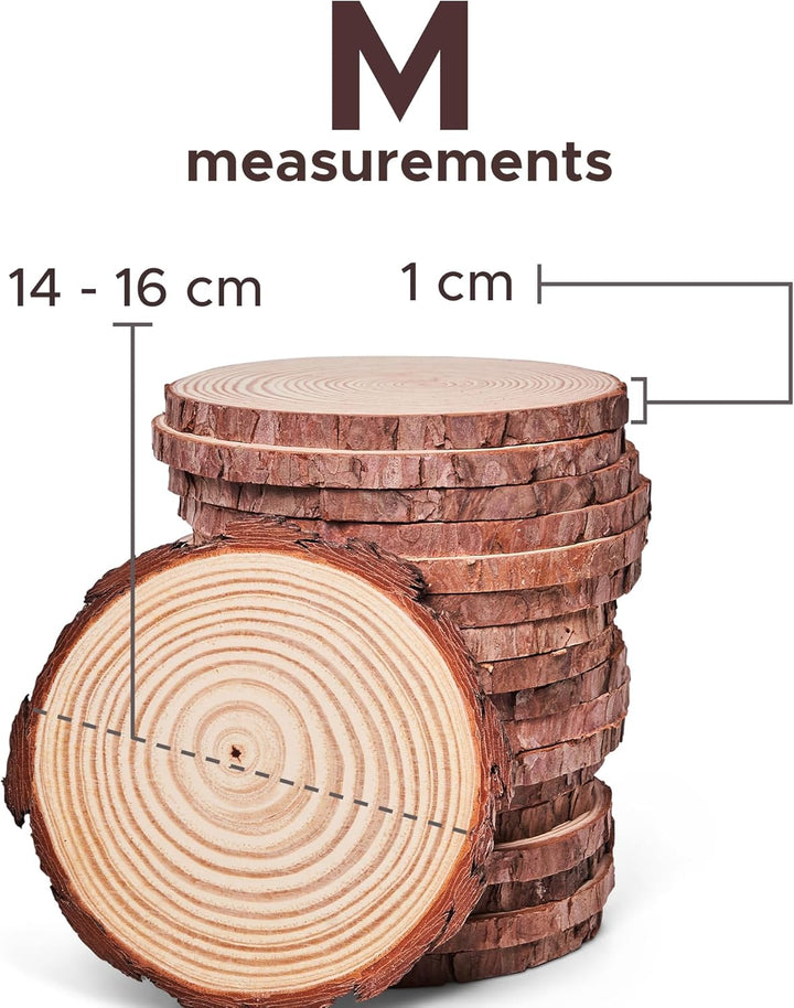 Elan Holzscheiben Wood Discs 14cm - 16cm Durchmesser 18 Stück, Baumstamm Scheiben, Baumscheiben Klei