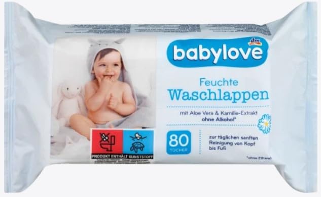 Babylove Feuchte Waschlappen - Sanfte Reinigung mit Aloe Vera &amp; Kamille, für empfindliche Babyhaut &amp;