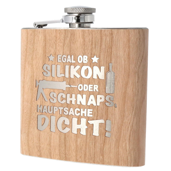 Spruchreif | Flachmann aus Edelstahl mit Gravur | Flachmann aus Holz | Outdoor Geschenk | Geschenkid