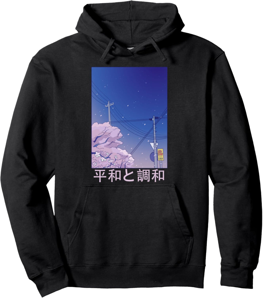 Night Stars Sky Japanische Vaporwave Cherry Blossom Kawaii Pullover Hoodie