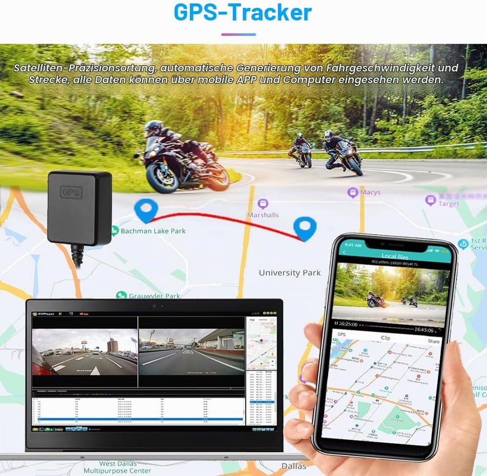 VSYSTO Motorrad-Dashcam, Duale 1080P-Front- und Rückfahrkamera 3-Zoll-IPS-Bildschirm 140 ° Weitwinke