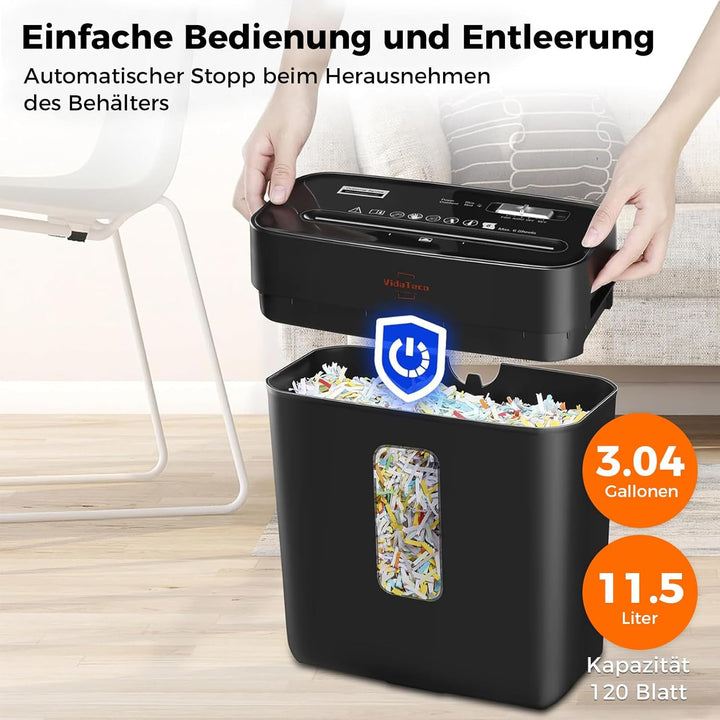 Schredder, 6 Blatt Kreuzschnitt (P-4) Aktenvernichter, VidaTeco Partikelschnitt Papierschredder für