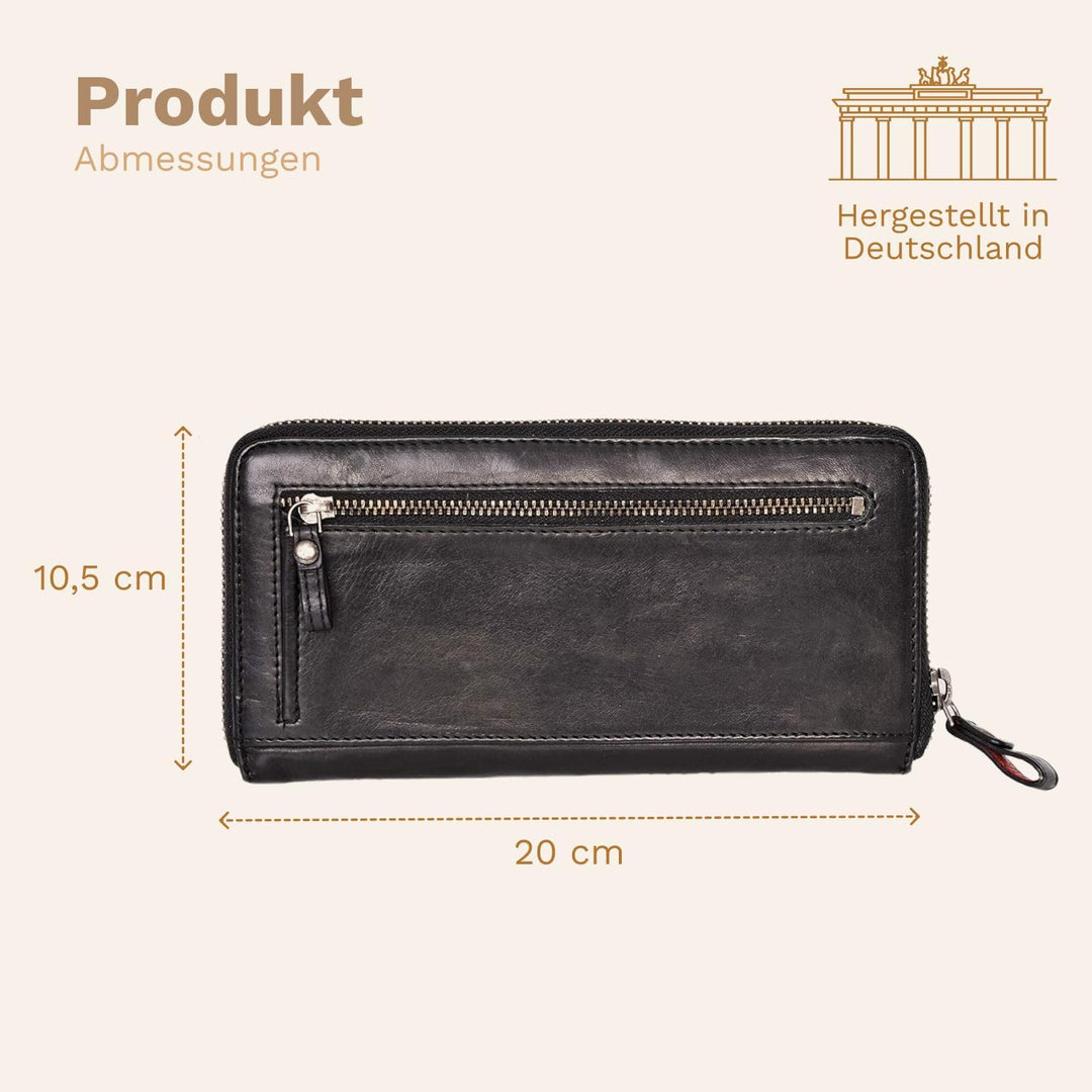 DONBOLSO® Geldbörse Lissabon I Portemonnaie aus echtem Nappaleder für Damen I XL-Geldbeutel mit 13 K