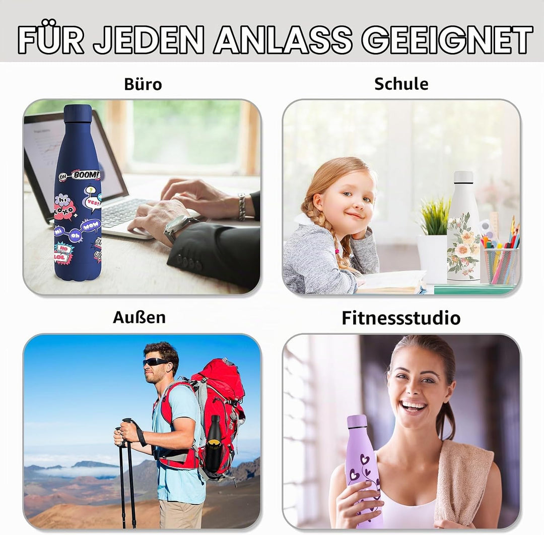 Grsta Trinkflasche Kinder 500ml, Trinkflasche Edelstahl BPA- Freie, Wasserflasche Auslaufsicher, Was