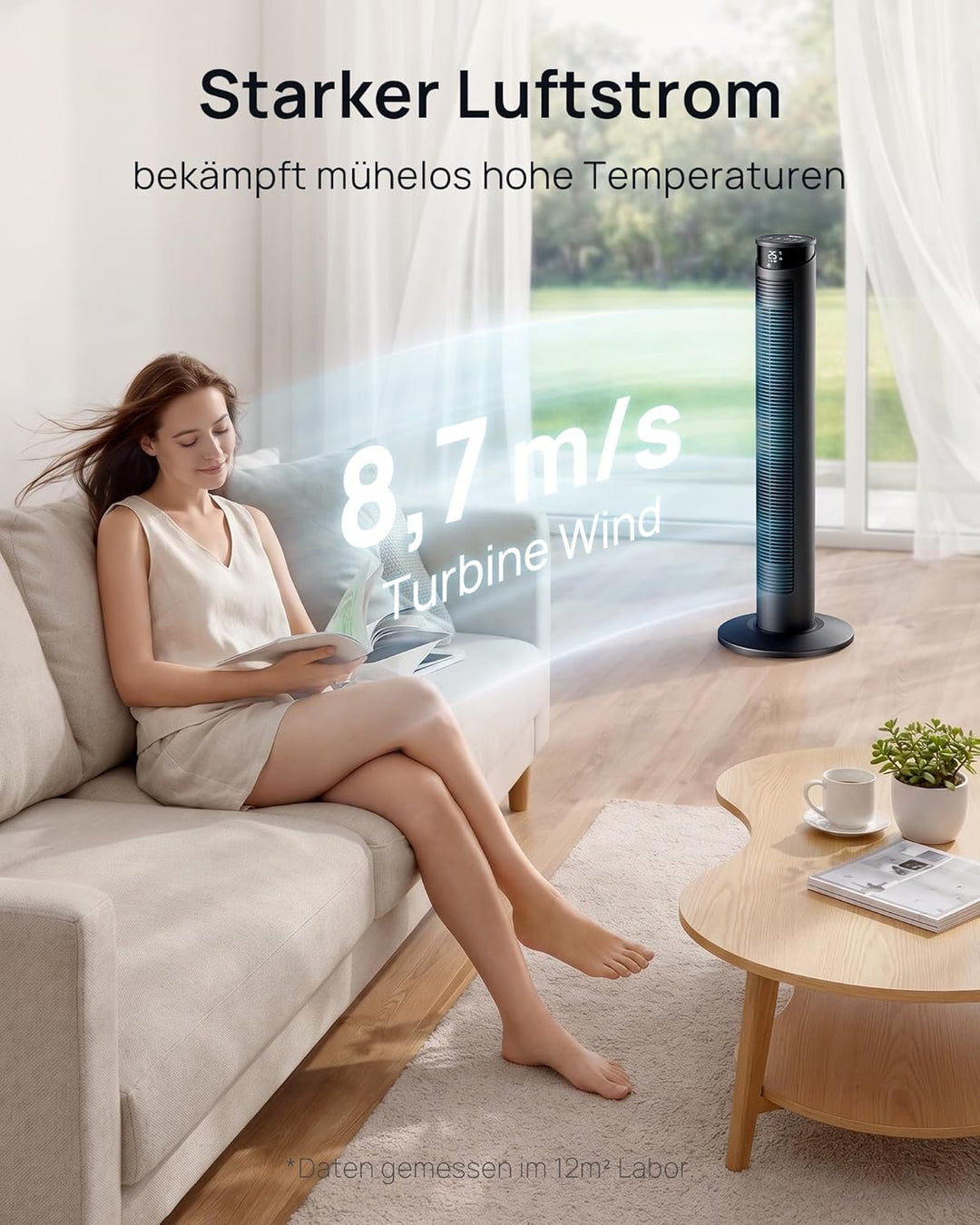 Ventilator sehr leise 25dB, Turmventilator sehr leise mit Fernbedienung, Standventilator sehr leise