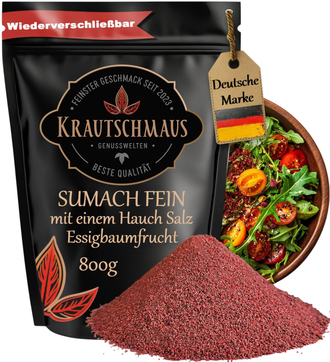 800g Sumach Gewürz gemahlen mit Salz von Krautschmaus nach Türkischer Art, zum Würzen und Kochen, Es