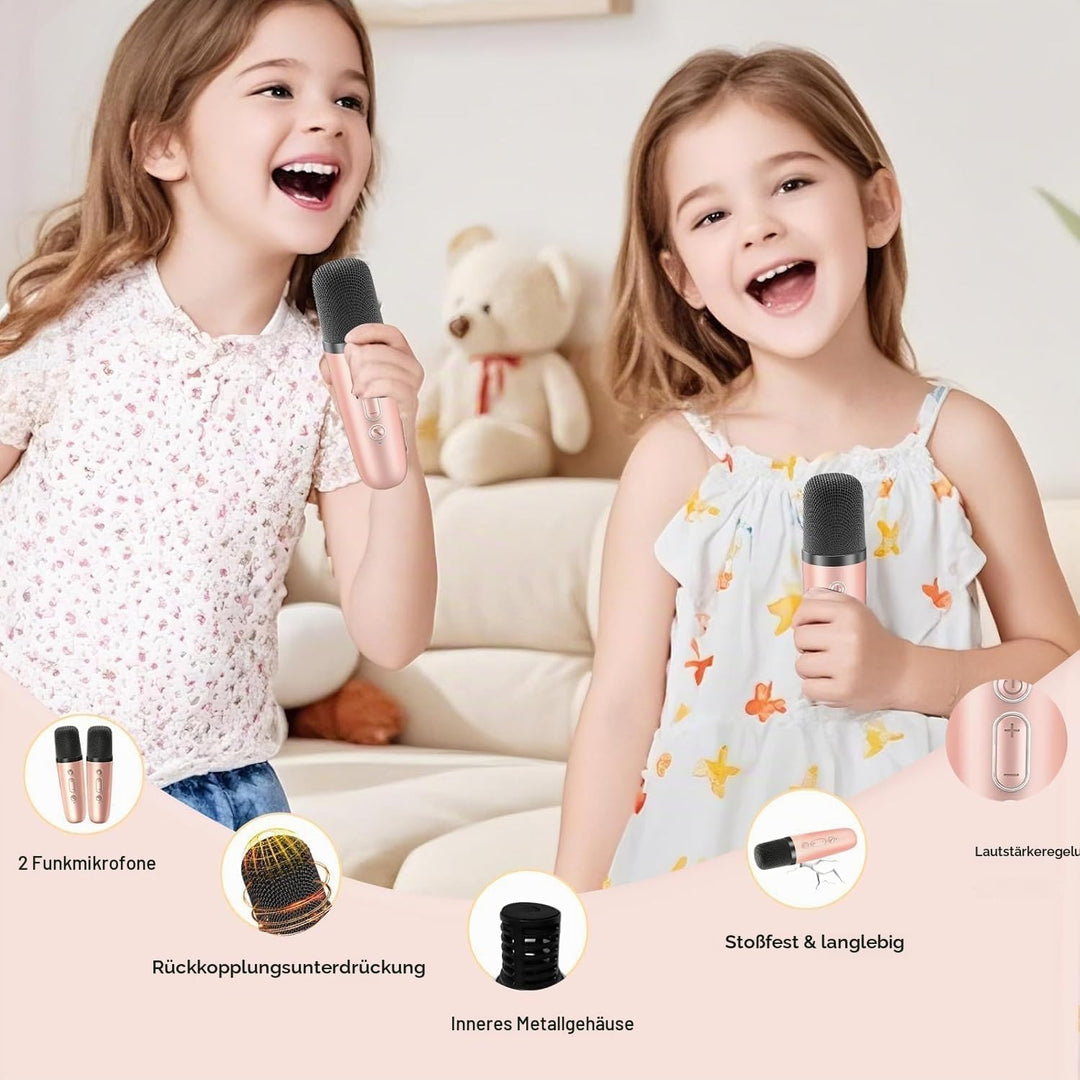 Kinder Karaoke Maschine mit 2 Mikrofonen HiFi Bluetooth Karaoke Mikrofon Spielzeug Geschenk für Jung