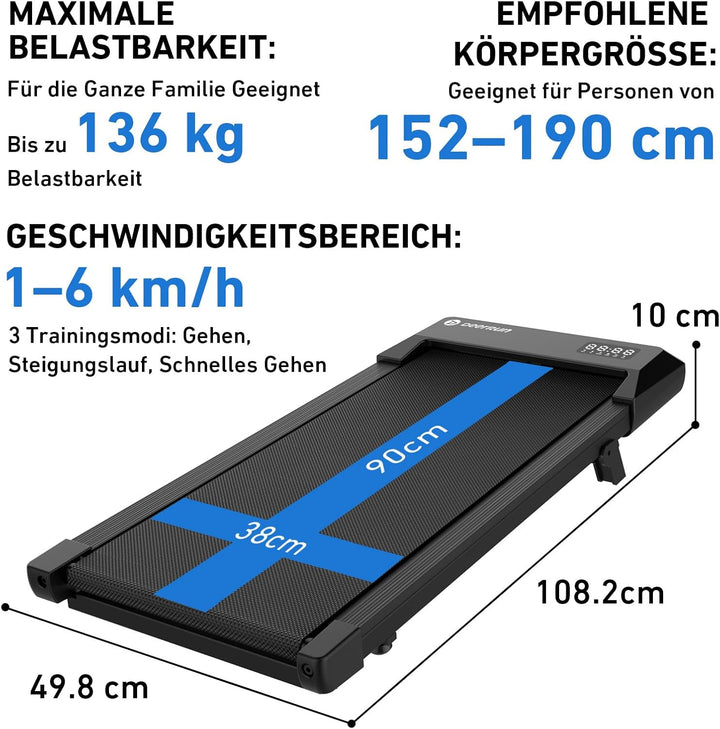 DeerRun Laufband für Zuhause mit 6% Steigung, Walking Pad Laufpad Walkpad Untertisch Elektrisch 1-6