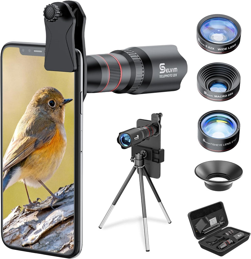 Selvim Handy Objektiv Linse Kit Lens Set 22X Teleobjektiv, 25X Makro Objektiv, 0,62X Weitwinkel, 235