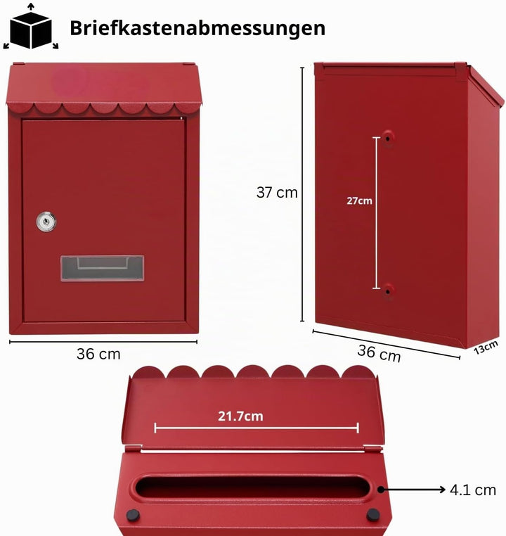 Assorted Collections Wandbriefkasten, verzinkter Stahl, abschliessbarer Briefkasten mit 2 Schlüsseln