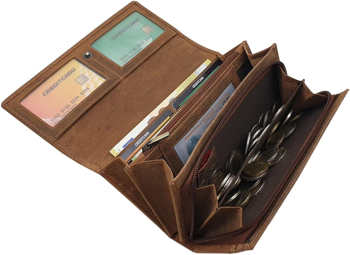 myledershop Grosse Büffel-Vollleder Damen Geldbörse/Geldbeutel/Portemonnaie/Geldtasche mit Colibri-M