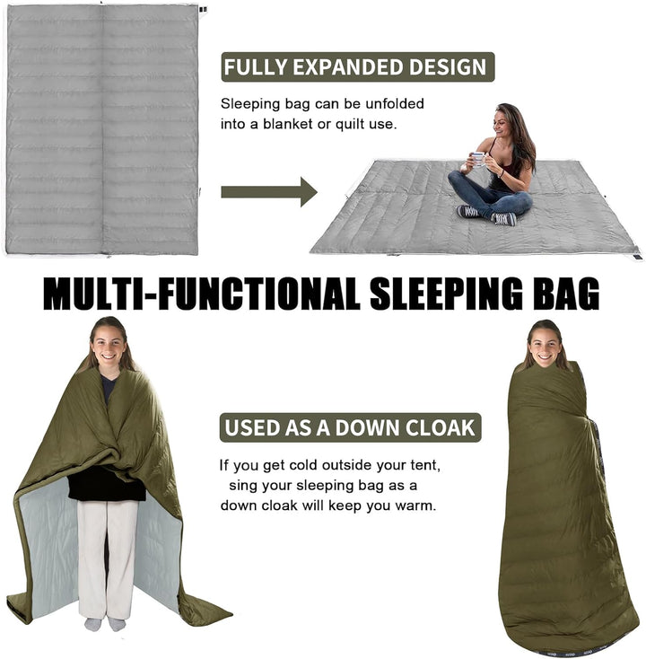 QEZER Daunenschlafsack Ultraleicht Deckenschlafsack kleines Packmass für Camping und Trekking 3~4 Ja