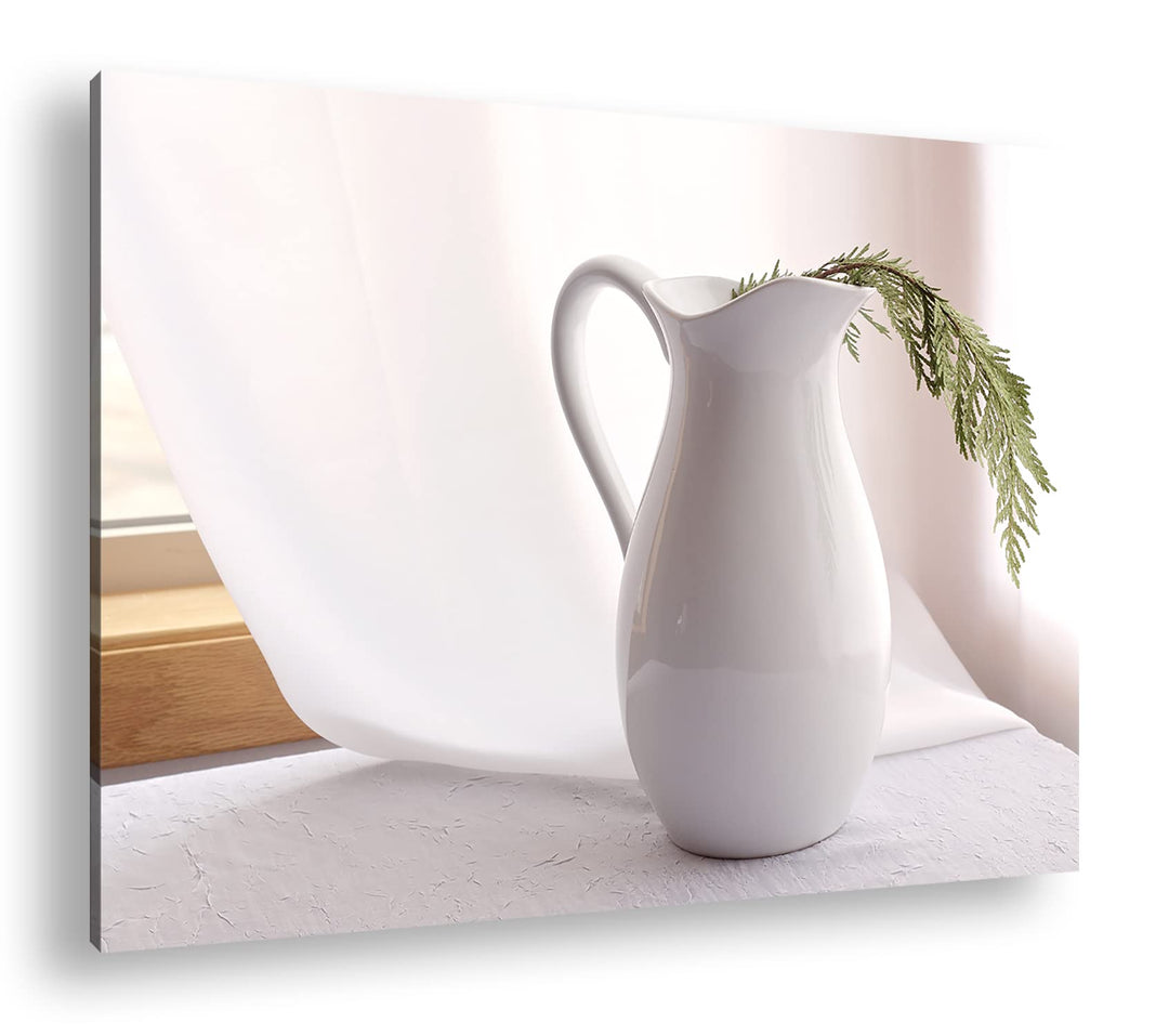 deyoli Stillleben einer weissen Vase im Format: 80x60 als Leinwandbild, Motiv fertig gerahmt auf Ech