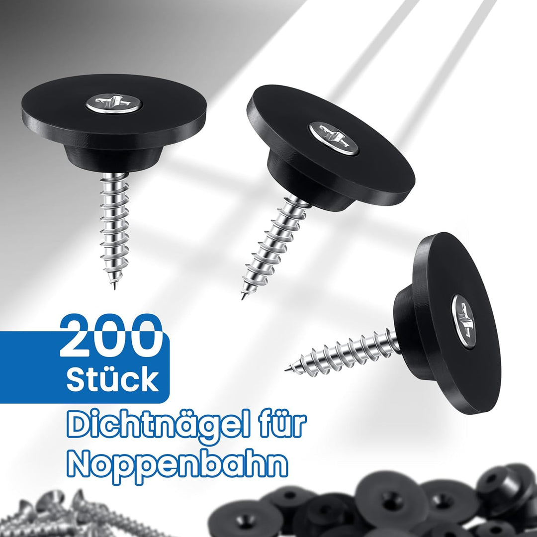 Enhon 200 Stück Dichtnägel für Noppenbahn, 3,5x25mm Montagenägel, Montageknöpfe mit Nagel für Noppen
