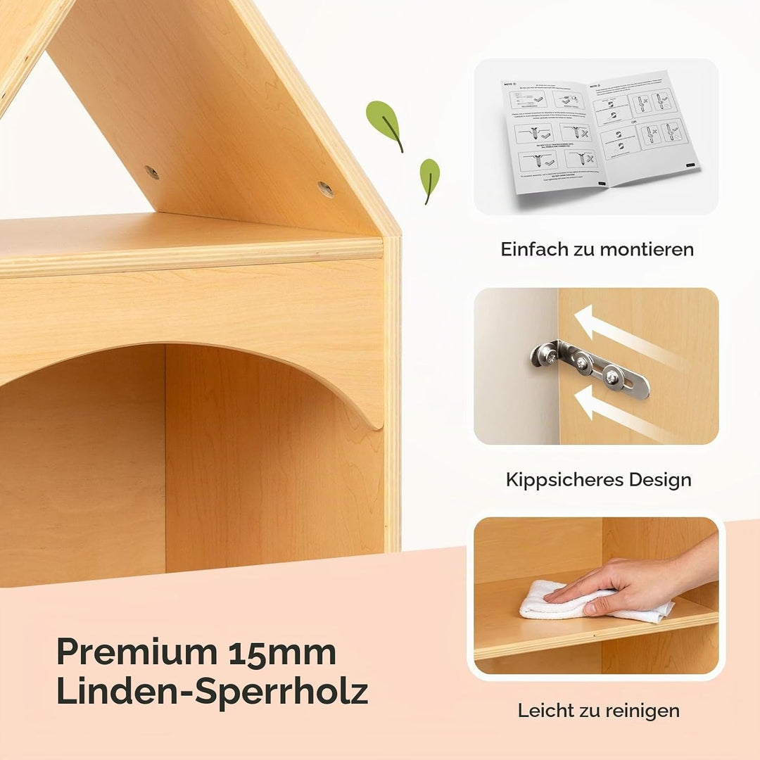 OOOK Kinder Bücherregal Holz, 4 Etagen Spielzeug Regal in Hausform | Kinder Regal, Bücherregal Kinde