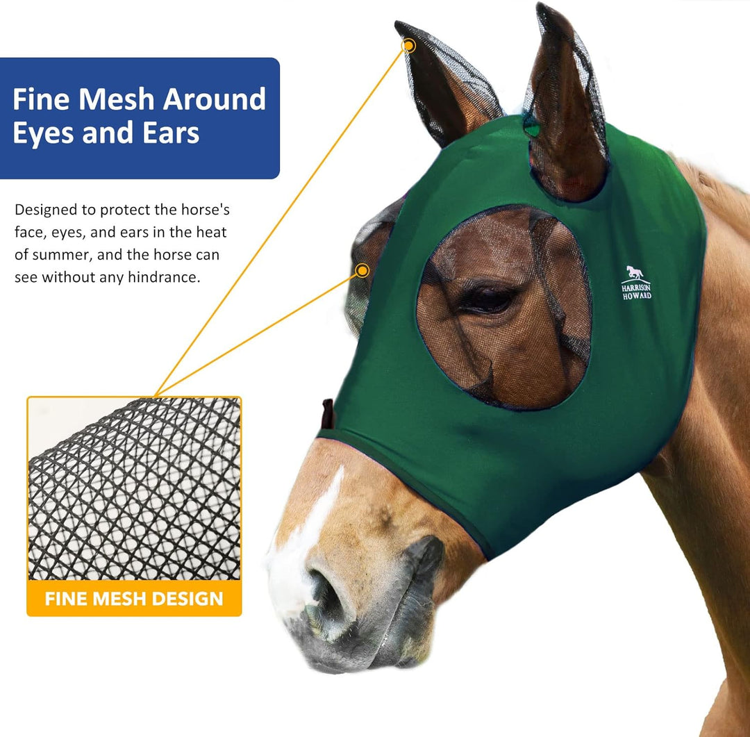 Harrison Howard Super Comfort Stretchy Fly Mask Large Eye Space with UV Protection Soft on Skin with