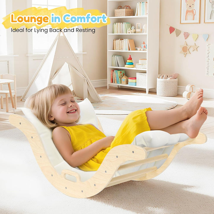 klettergerüst Indoor,7-in-1 Montessori Kletterdreieck mit Kletterbogen und Rutsche, Holzdreieck für
