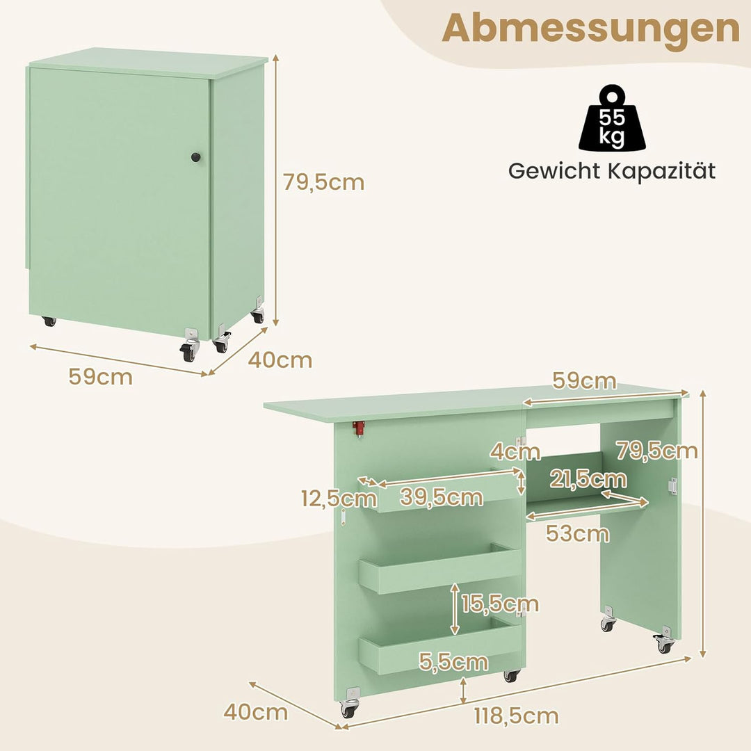 COSTWAY 2 in 1 Nähtisch klappbar, Nähmaschinenschrank Holz mit Regalen & Ablagefach, Nähschrank mit