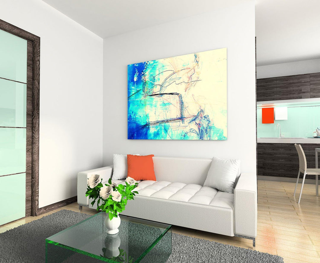 Paul Sinus Art Leinwandbild türkis blau Creme 60x80cm Abstrakt260 Abstrakte Bilder und Kunstdrucke a