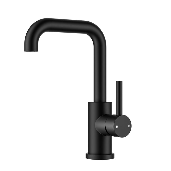 FORIOUS Wasserhahn Bad Schwarz 360° Drehbar, Waschtischarmatur Schwarz Hoch Warm/Kaltwasser Edelstah