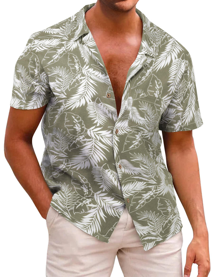 Herren Hawaiihemd Freizeit Hemd Kurzarm Baumwolle Blumen Shirt Urlaub Sommer Strand Hemd Reise Shirt