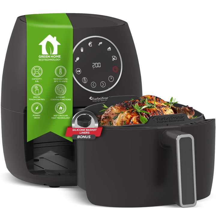 Heissluftfritteuse 3,5L NEU mit Silikoneinlage Airfyer für 0,3 kg Pommes Power 75-200°C 1300 W, 6 Pr