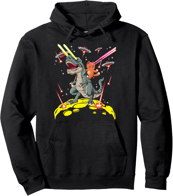 Space Cat Reiten T-Rex Laser Augen Space Crazy Cat Lover Pullover Hoodie