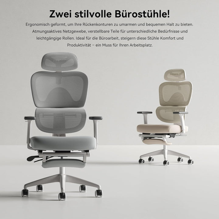 MUSSO E600SE Ergonomischer Bürostuhl, 3-stufig verstellbare Lendenwirbelsäule 3D-verstellbare Armleh