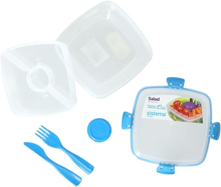 Sistema Salad TO GO Aufbewahrungsdose mit Einsatz | 1,1 L Lunchbox mit Besteck (Gabel und Messer) un