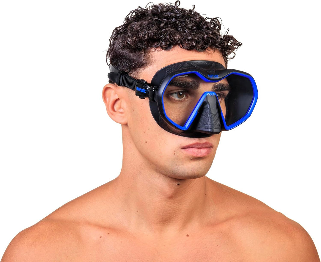 Seac Icona, rahmenlose Einglas-Tauchmaske, 100% Made in Italy schwarz/blau, schwarz/blau