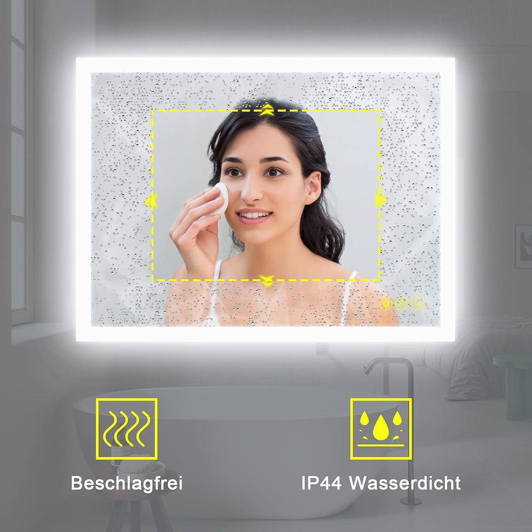 AI-LIGHTING Badezimmerspiegel mit Beleuchtung 80 × 60 cm Badspiegel mit Licht Bluetooth Lautsprecher