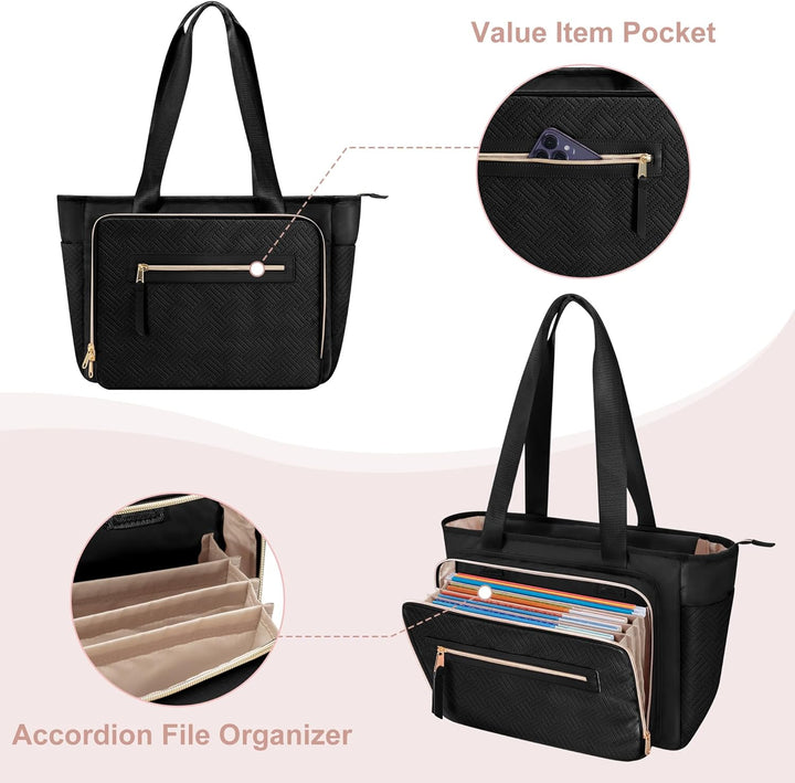 Lehrertasche für Damen, Lehrer Arbeitstasche 15,6 Zoll Laptoptasche mit Akkordeon Akten Organizer, P