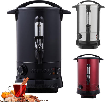 Arebos Glühweinkocher 950 W | Heissgetränkespender | 6,8 L | mit Auffangschale, Auslasshahn, Thermos